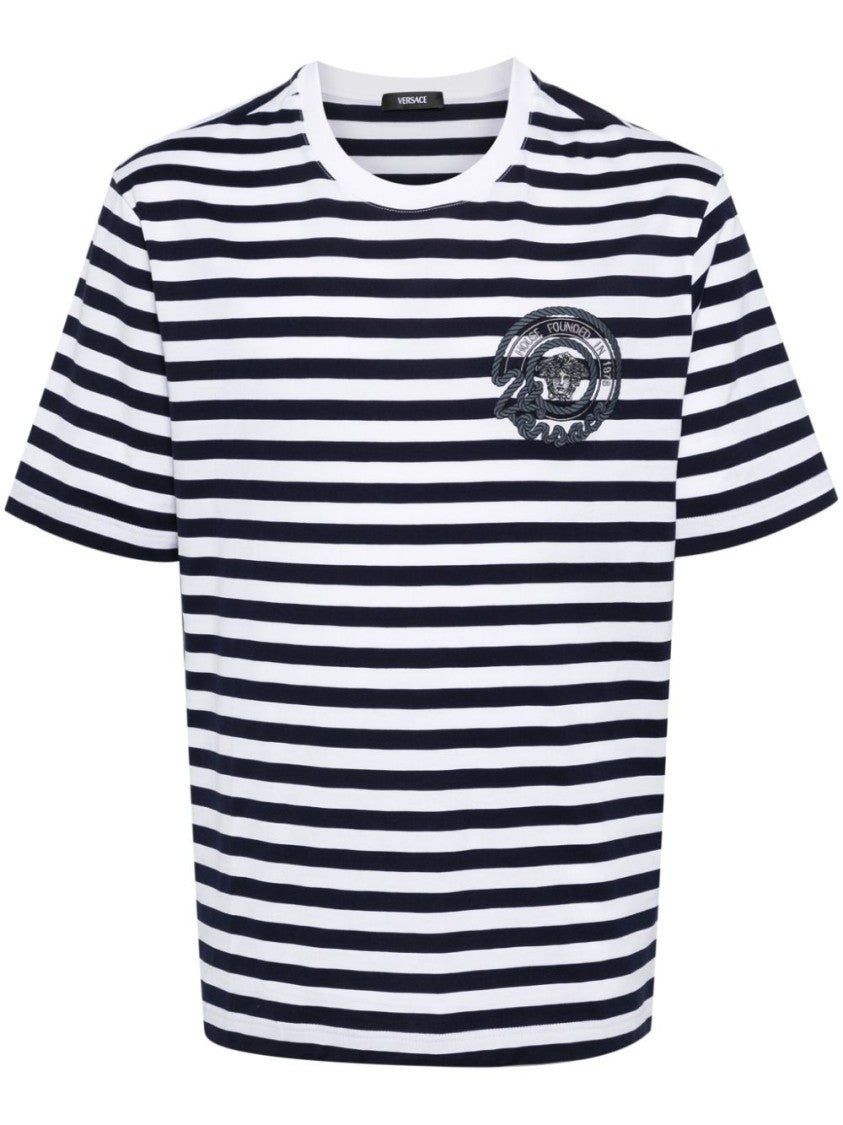 Versace Horizontal Stripe Cotton Jersey T-Shirt