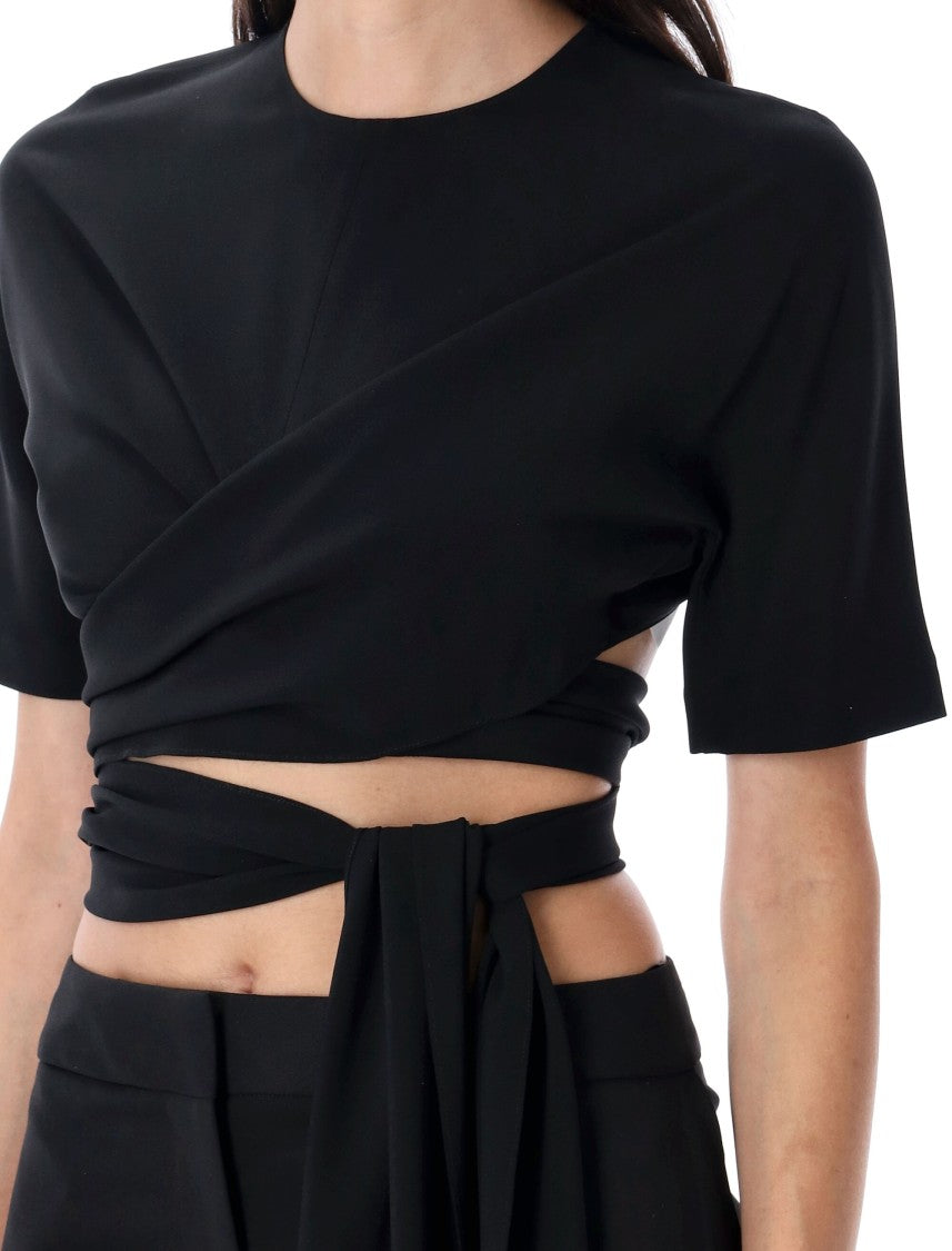 Alaïa Short-Sleeved Tie Top With Unique Self-Tie Waist