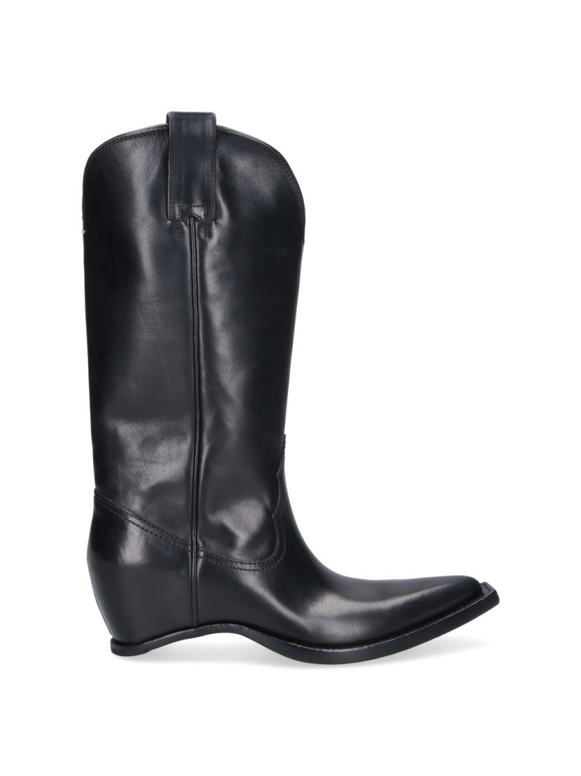 Maison Margiela Black Heel-Less Squared Toe Leather Boots