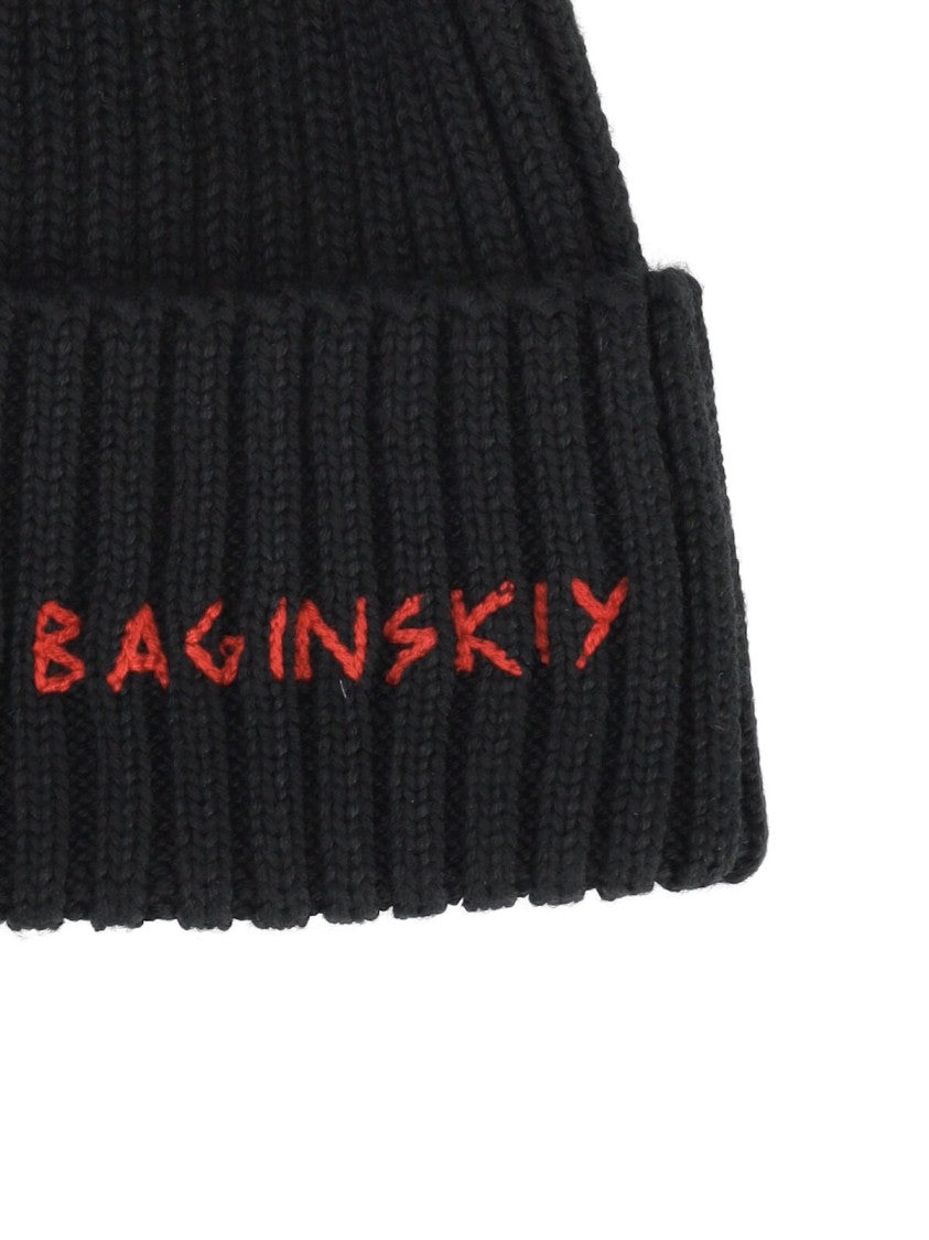 Ruslan Baginskiy Black Ribbed Wool-Blend Logo Beanie
