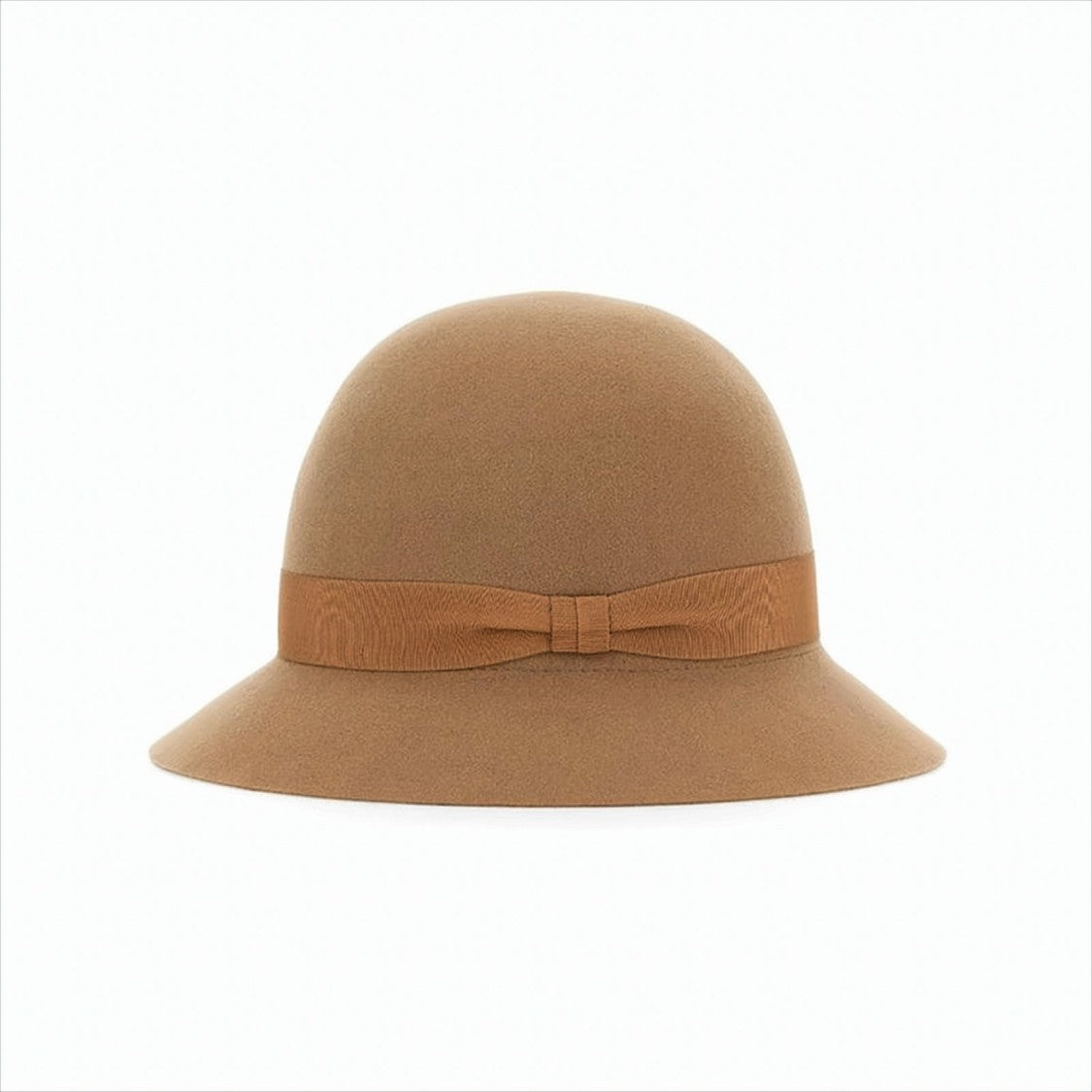 Helen Kaminski Camel Merino Wool Cloche Hat With Grosgrain Ribbon