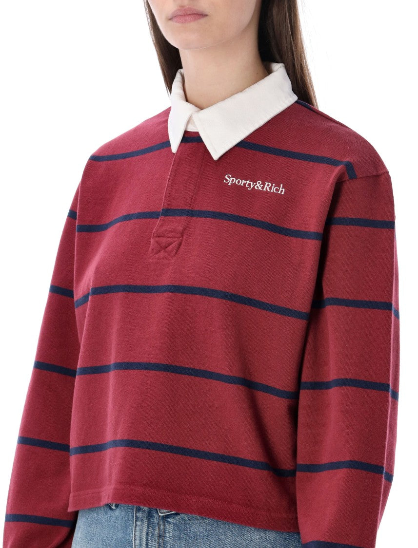 Sporty And Rich Merlot And Navy Striped Rugby Polo