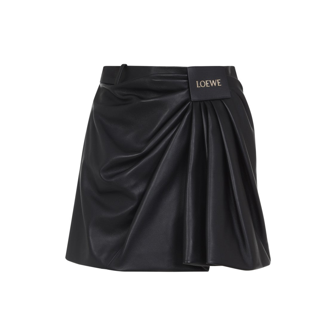 Loewe Draped Leather Skirt With Tailored Fit And Logo Belt
