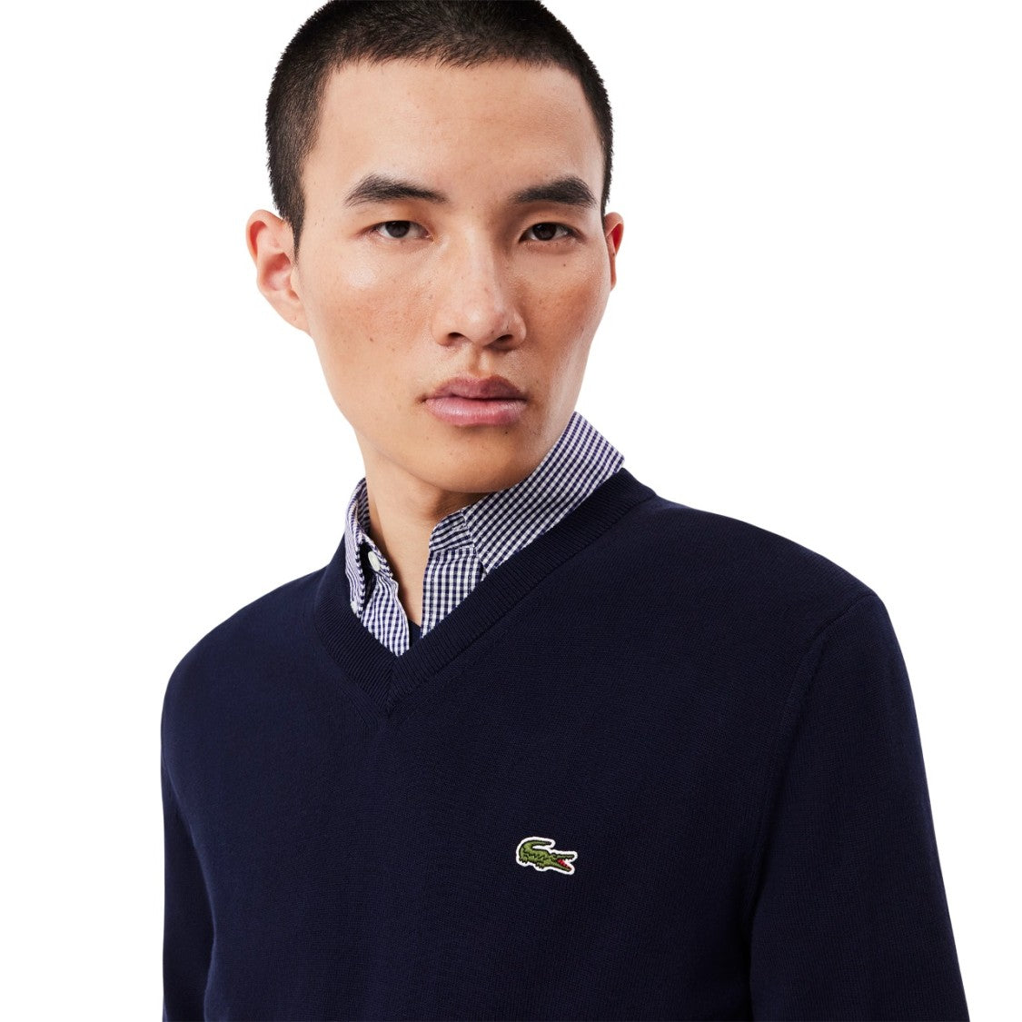Lacoste V-Neck Jersey Sweater With Chevron Trim