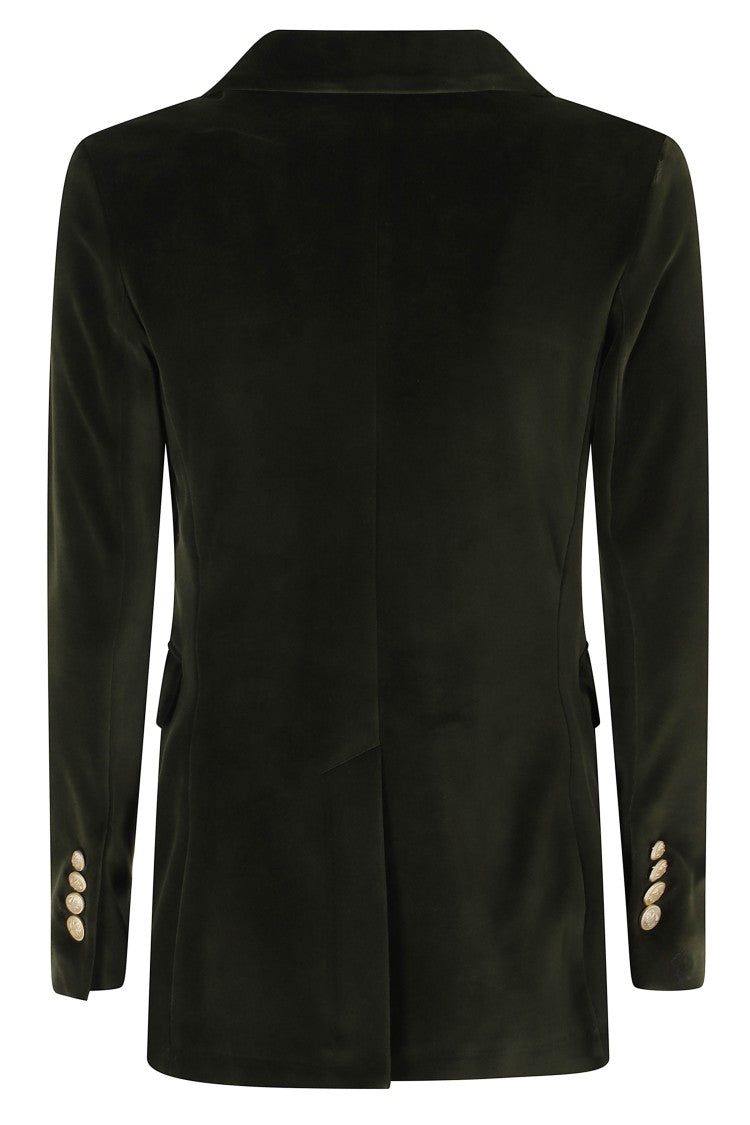Circolo 1901 Green Double-Breasted Velvet Gold Button Jacket