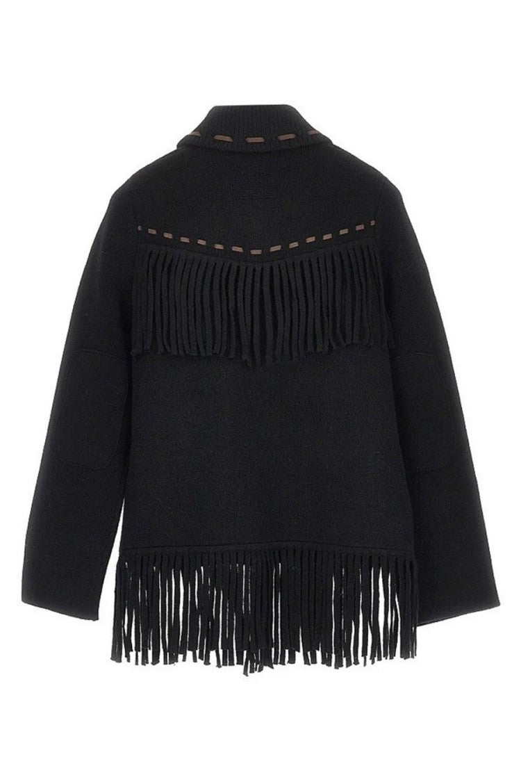 Guest In Residence Black Western Fringe Wool-Blend Jacket