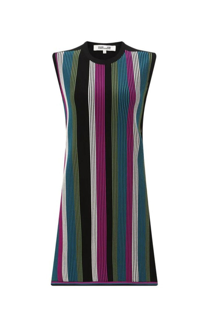 Diane Von Furstenberg Multicolor Sleeveless A-Line Dress Modern Stripes