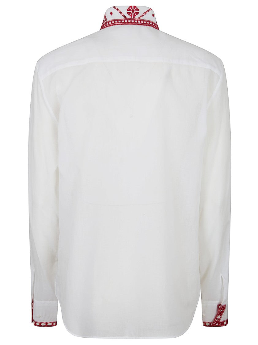 Ermanno Scervino White Cotton Shirt With Artisanal Red Embroidery