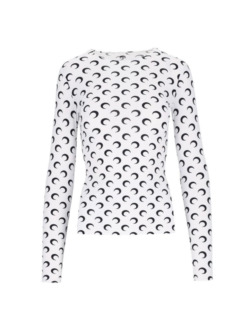 Marine Serre White Moon Logo Fitted Long-Sleeve Top