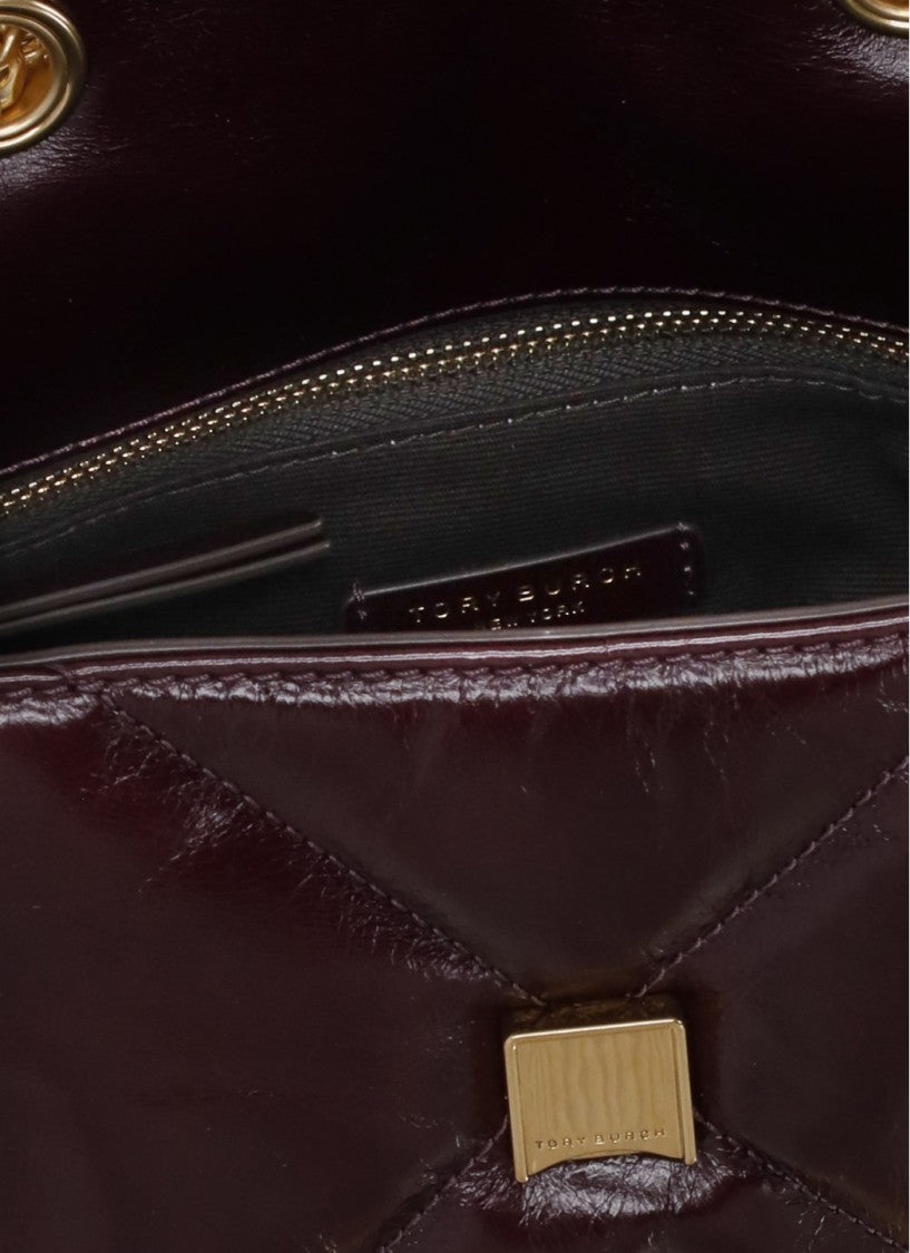 Tory Burch Burgundy Patent Quilted Leather Gold Logo Shoulder Bag