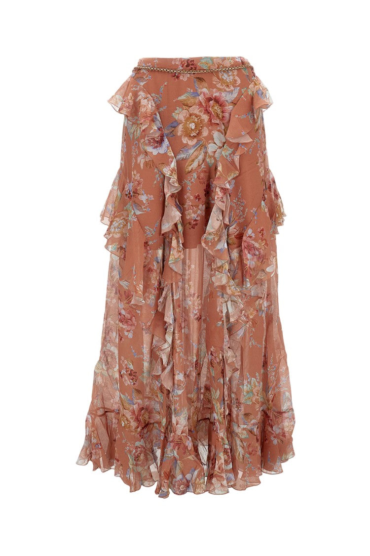 Zimmermann Cascading Ruffle Brown Maxi Skirt