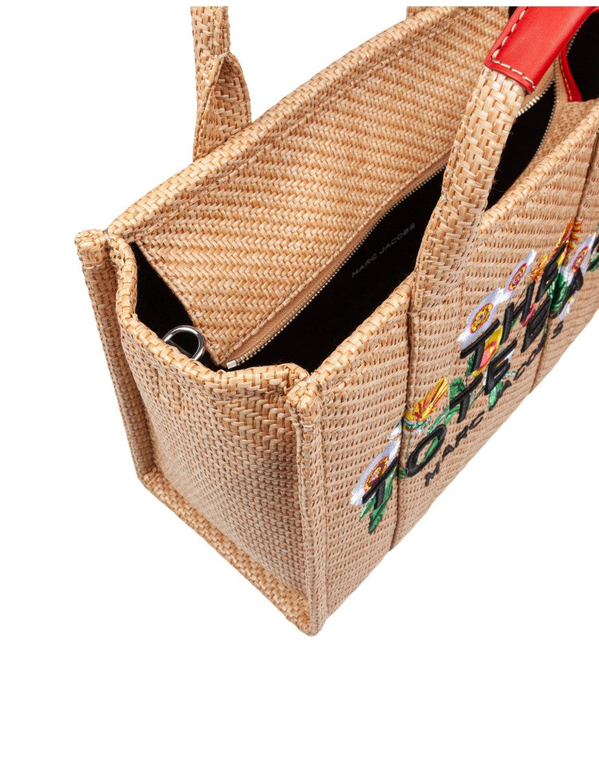 Marc Jacobs The Medium Tote Bag In Raffia With Embroidery