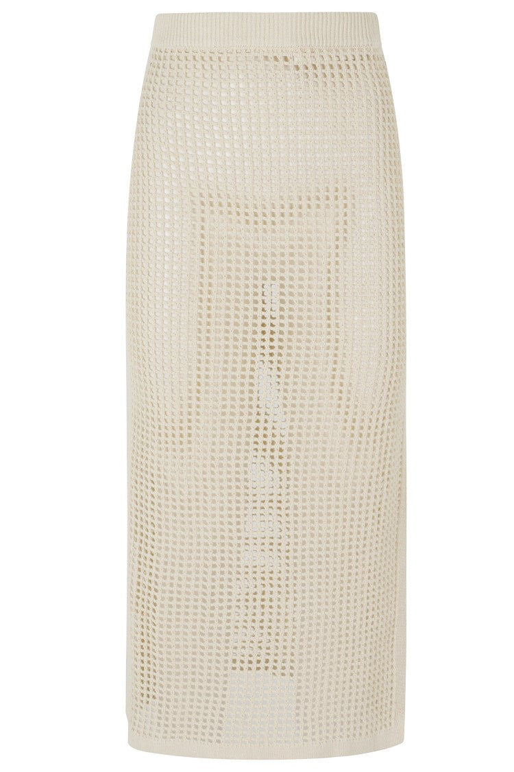 Mc2 Saint Barth Sand Darline Crochet Mesh Fabric Cotton Midi Skirt