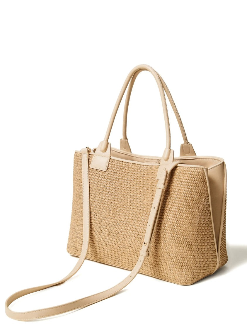 Twin-Set Beige Rectangular Woven Tote