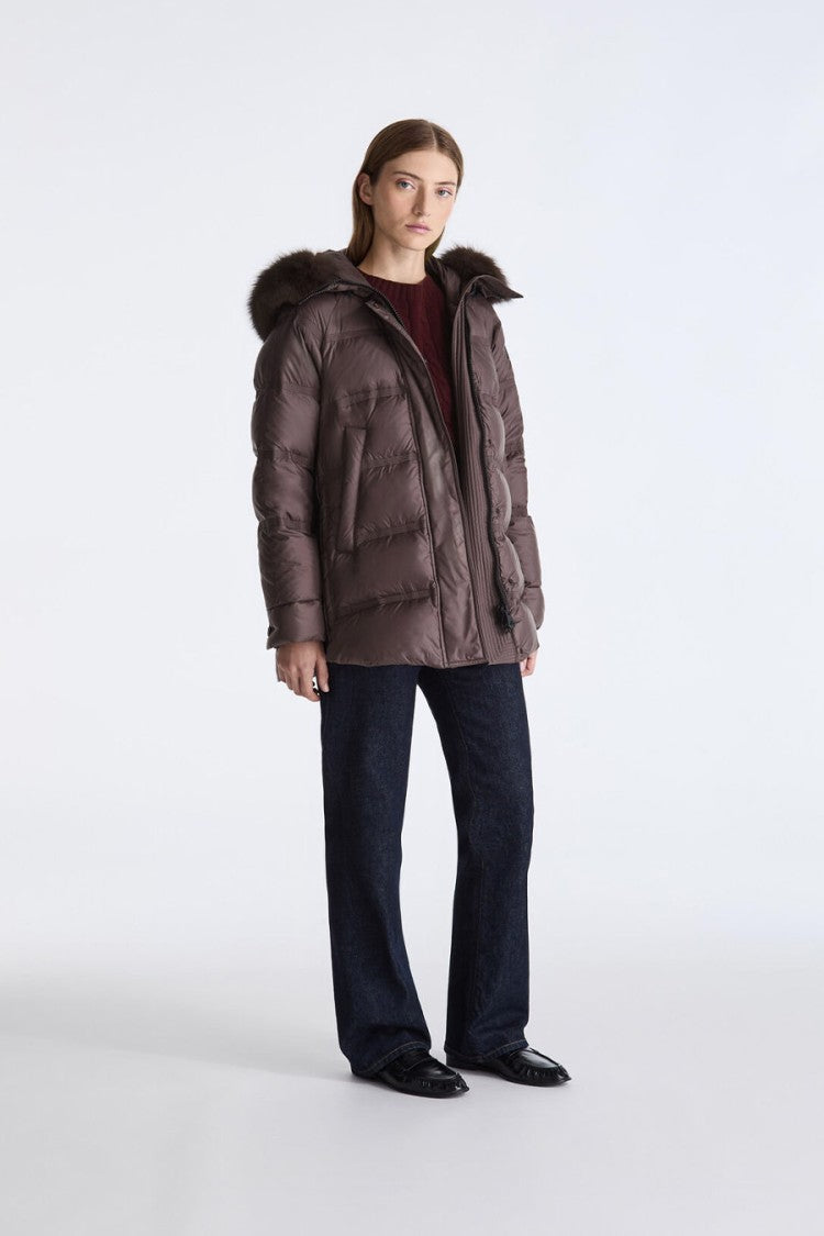Peuterey Taupe Glossy Hooded Polyester Puffer Jacket