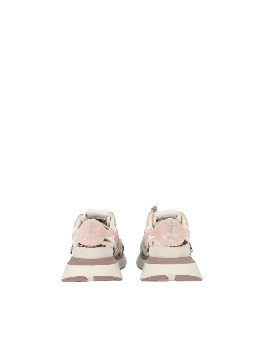 Premiata Beige/Pink Lauryn Leopard Print Sneakers