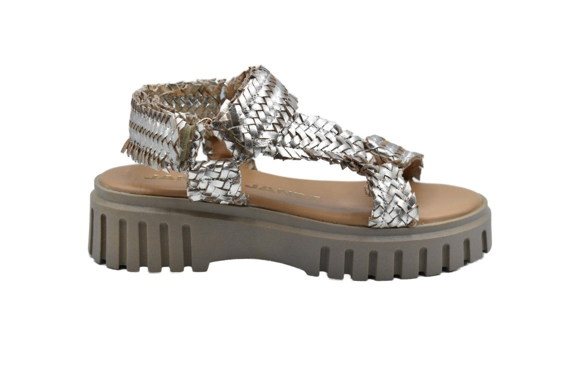 Janet & Janet Golden Sandals With Woven Design
