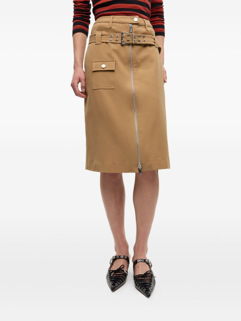 Ganni Beige Midi Skirt With Front Zipper