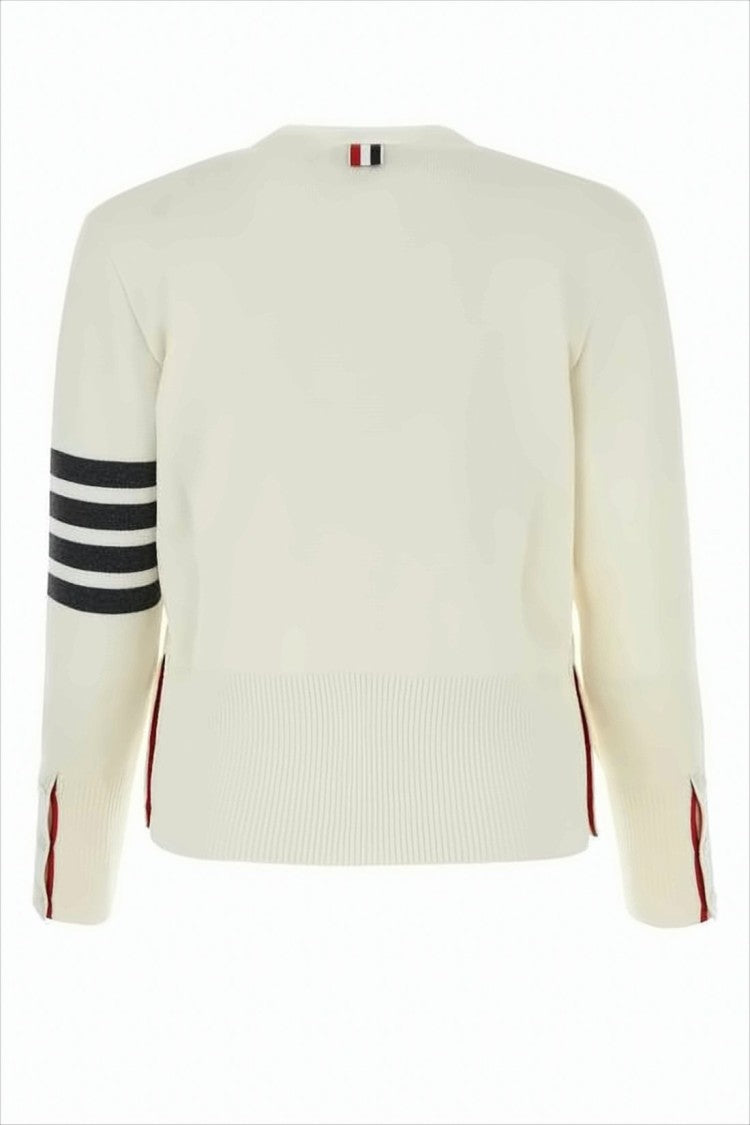 Thom Browne V-Neck Wool Cardigan With Tricolor Tab And Button Accents