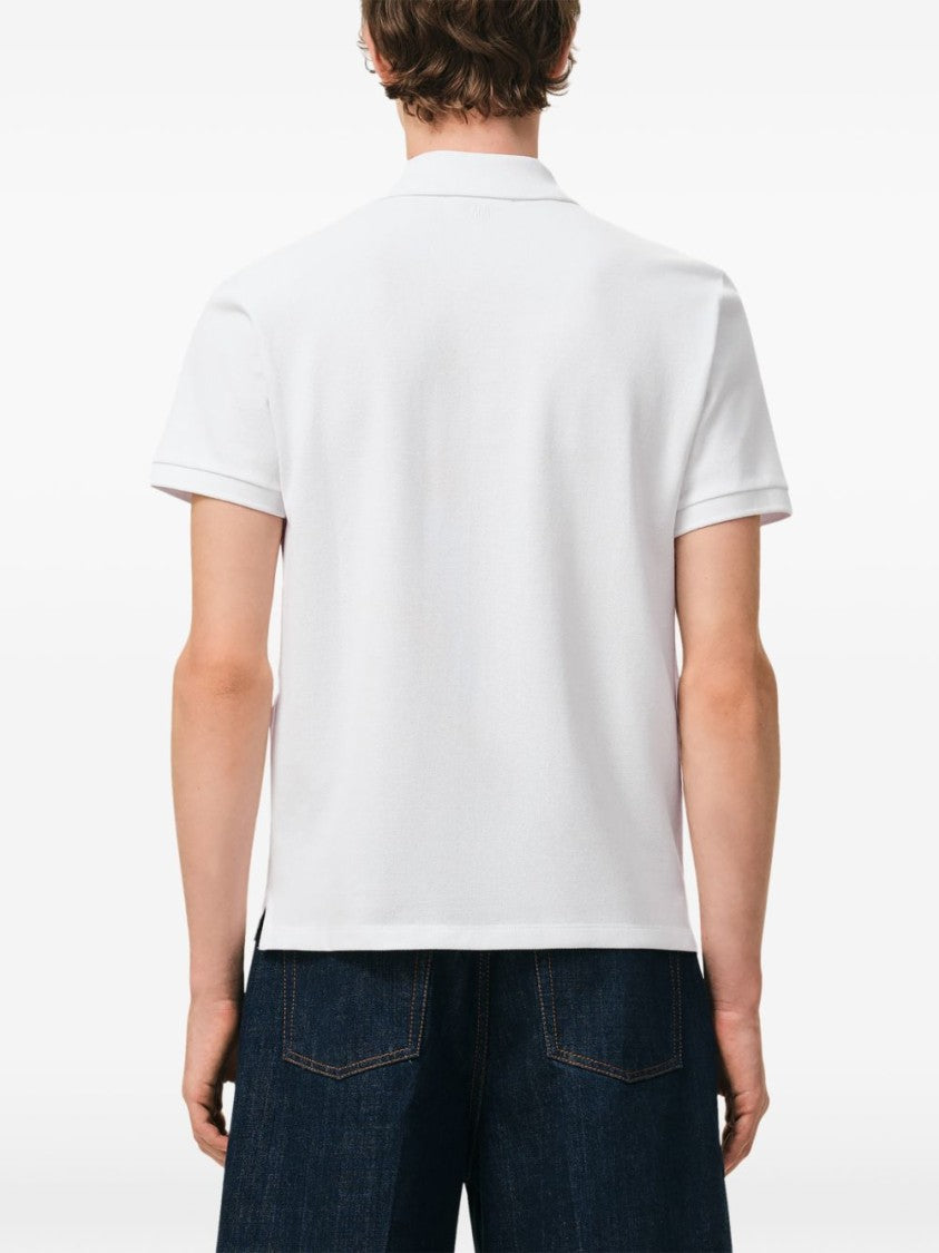 Ami Paris White Cotton Piqué Tonal Embroidery Polo