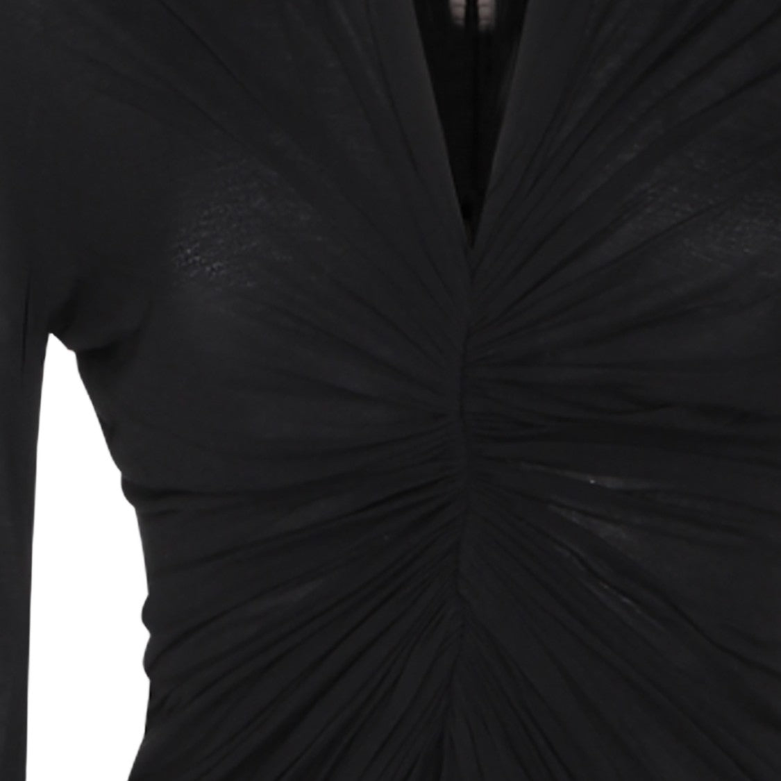 Rick Owens Deep V-Neck Ruched Black Top