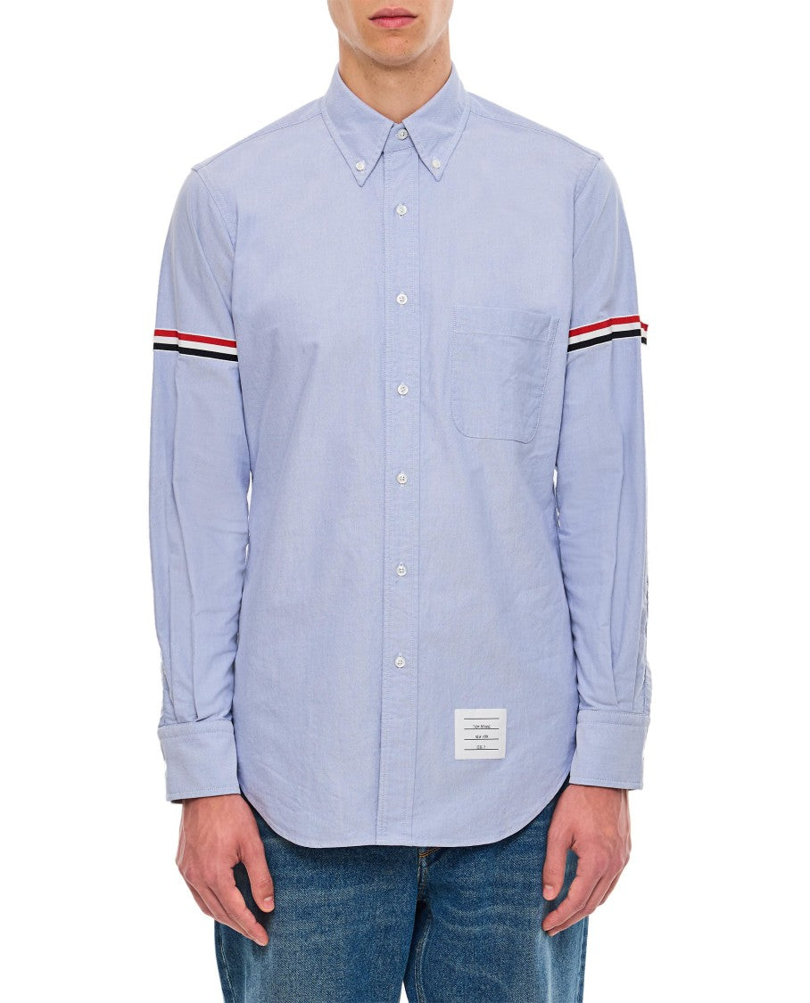Thom Browne Button-Down Cotton Shirt With Grosgrain Detailing And Logo Patch
