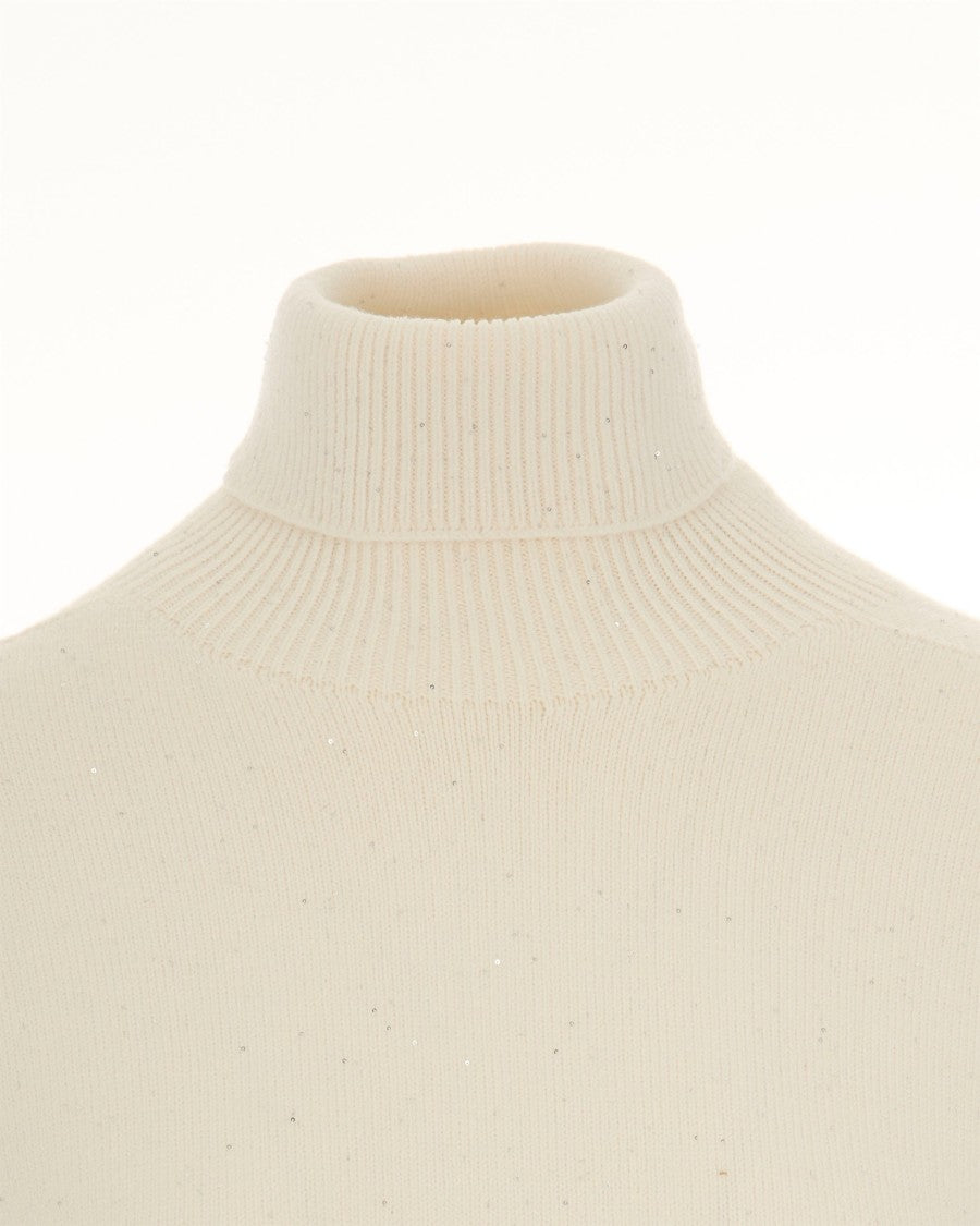 Liu Jo Ivory Sequin Turtleneck Sweater