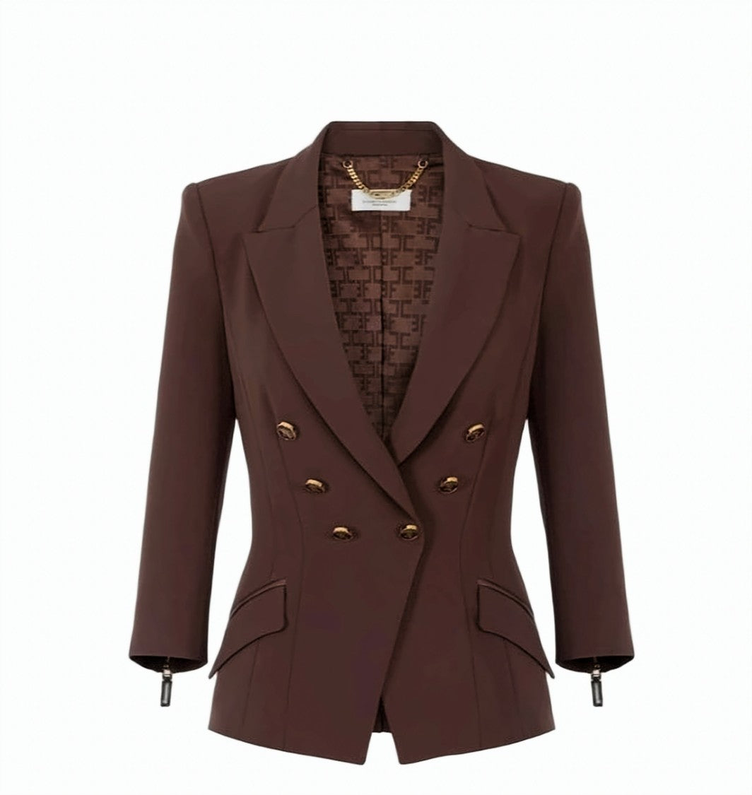 Elisabetta Franchi Double-Breasted Tailored Jacket With Monogram Satin Lining