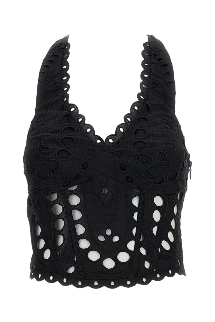 Charo Ruiz Ibiza Black Halter Eyelet Top With Smocked Back