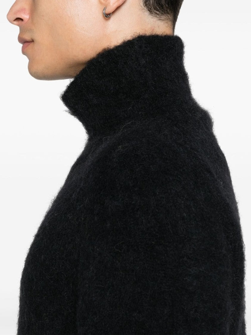 Ami Paris Brushed Effect Black High Neck Sweater
