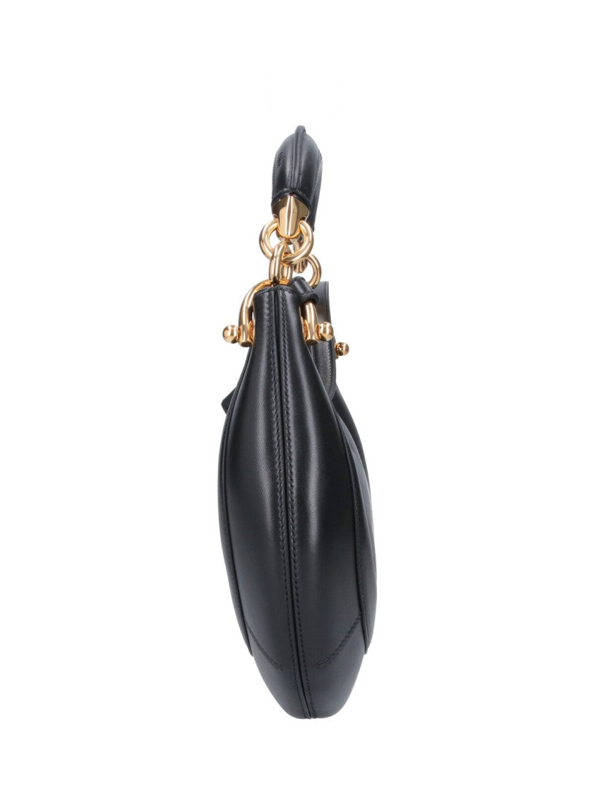 Chloé Crescent-Shaped Black Leather Bag With Gold Accents