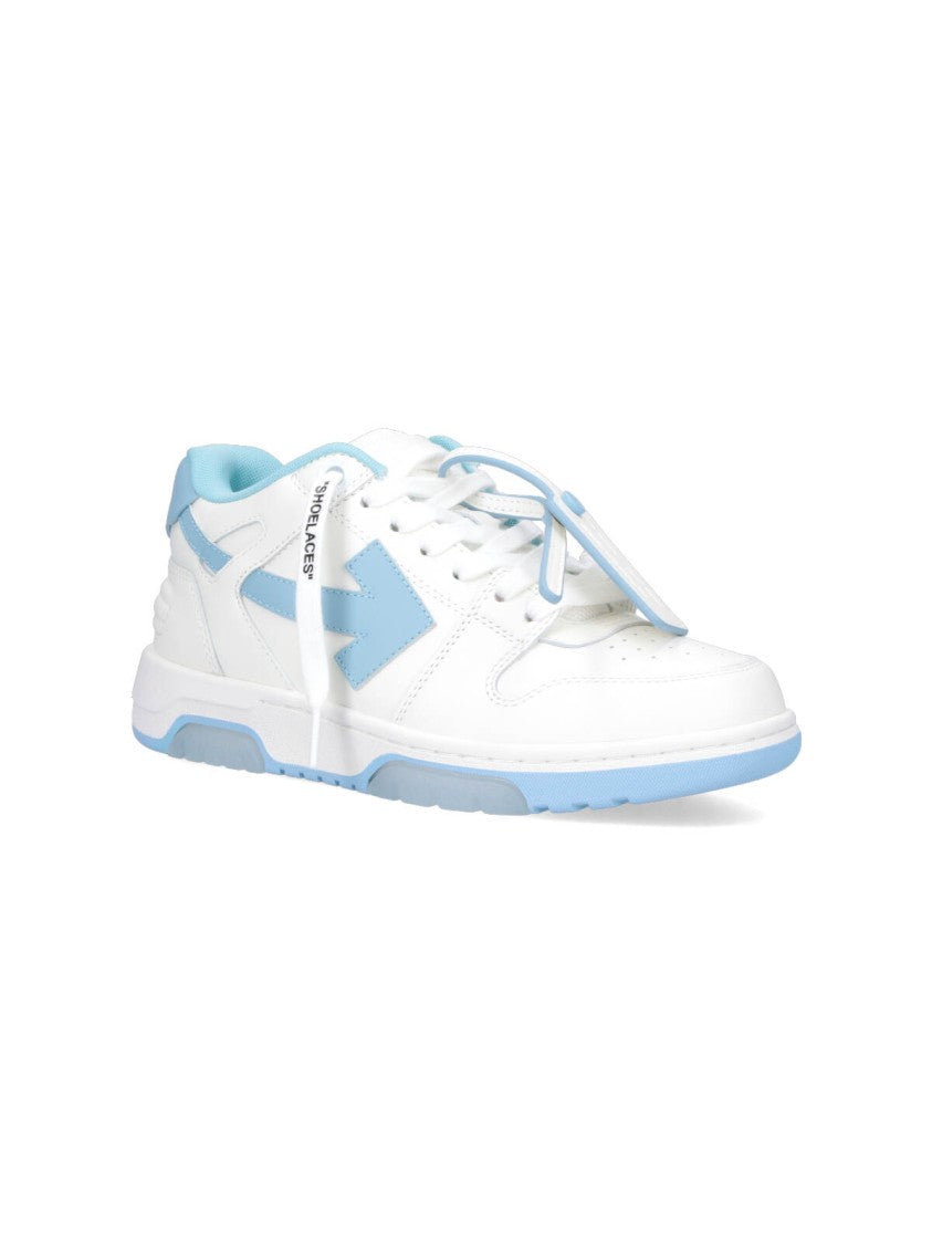 Off-White Rounded Toe Low-Top Sneakers With Iconic Details And Blue Accents