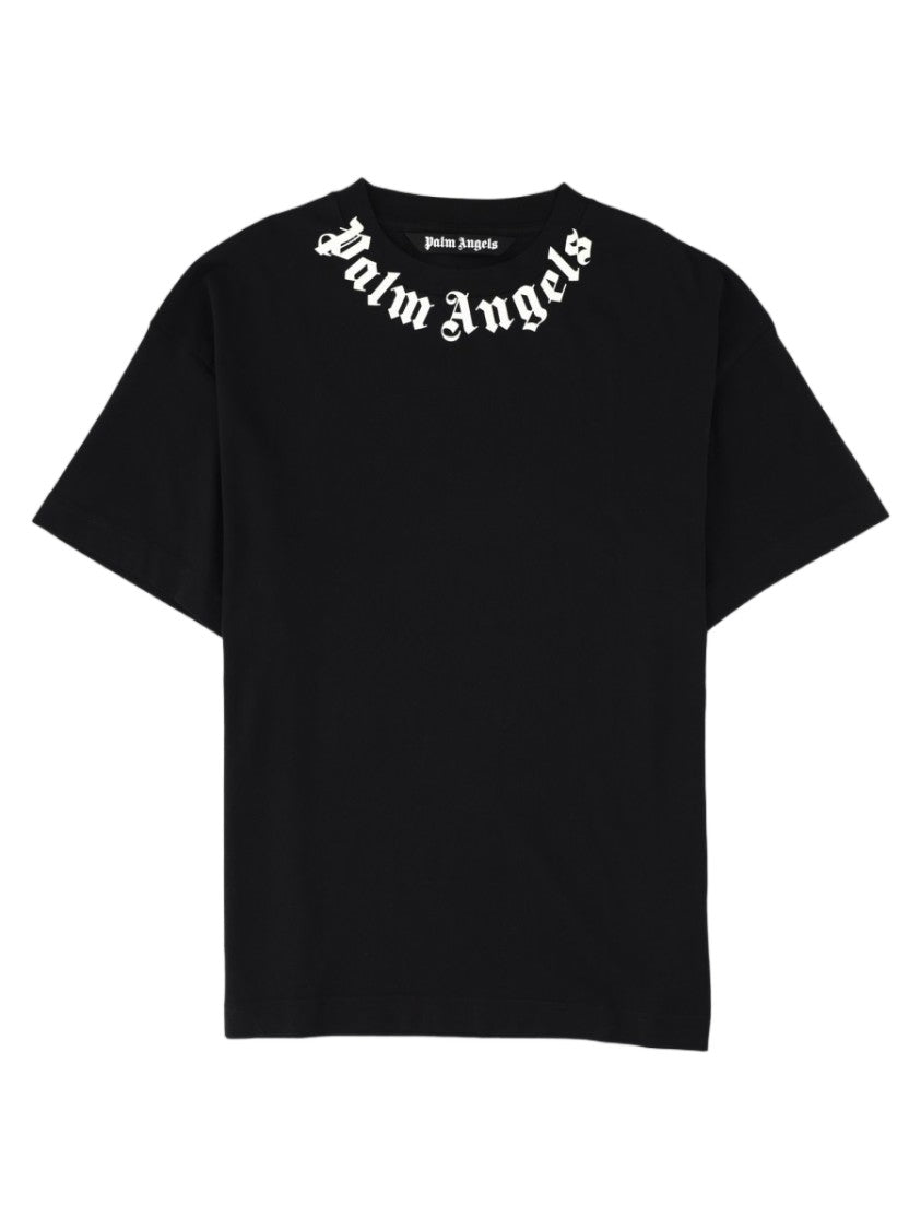 Palm Angels Short-Sleeve Gothic Text Black Cotton T-Shirt
