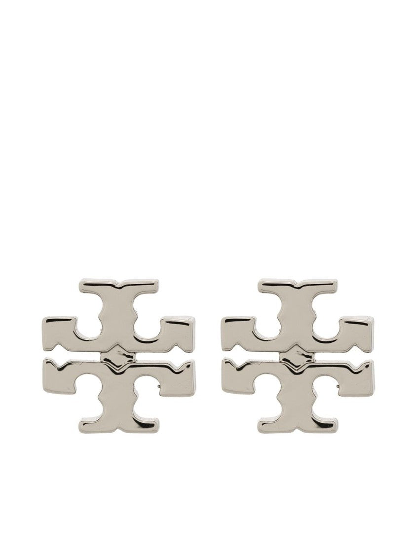Tory Burch T-Logo Silver-Tone Stud Earrings With Butterfly Fastening