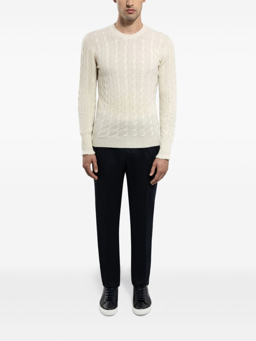 Drumohr Ribbed Cable Knit Crew Neck Wool Sweater