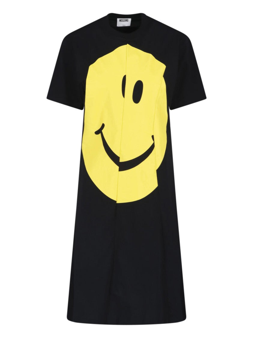 Moschino Black A-Line Smiley Graphic Mini Dress