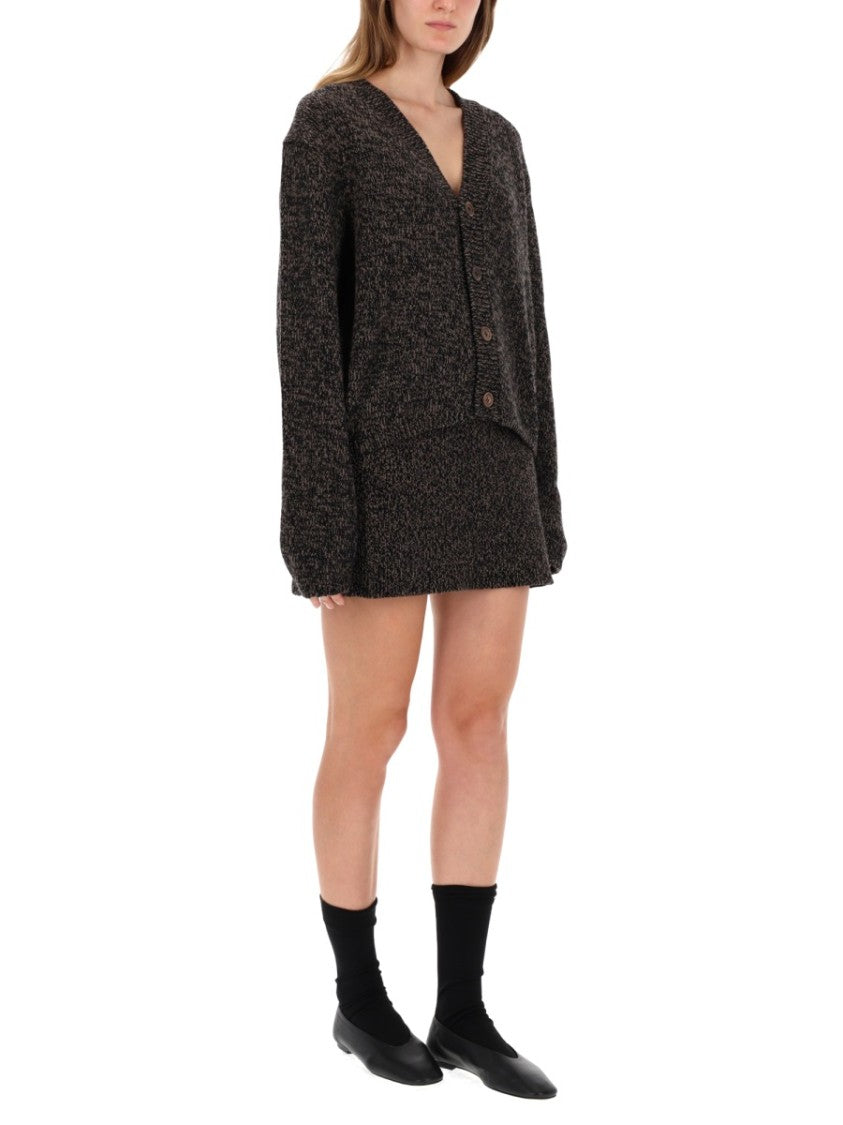 Our Legacy Marled Brown Sweater With V-Neck And Button-Down Front