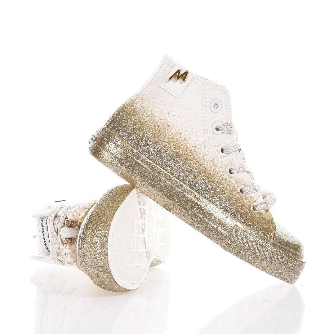 Mimanera High-Top Sneakers With Unique Gold Glitter Design