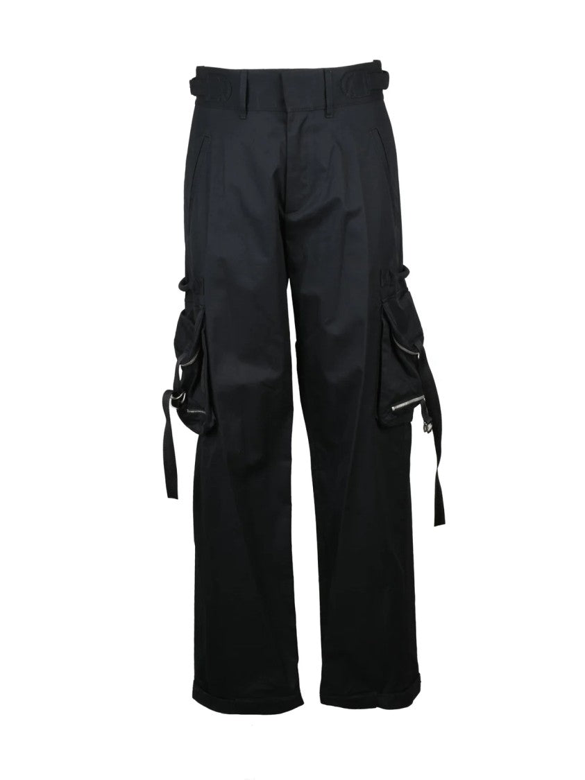 Off-White Relaxed Fit Black Cargo Pants With High Waist And Multiple Pockets
