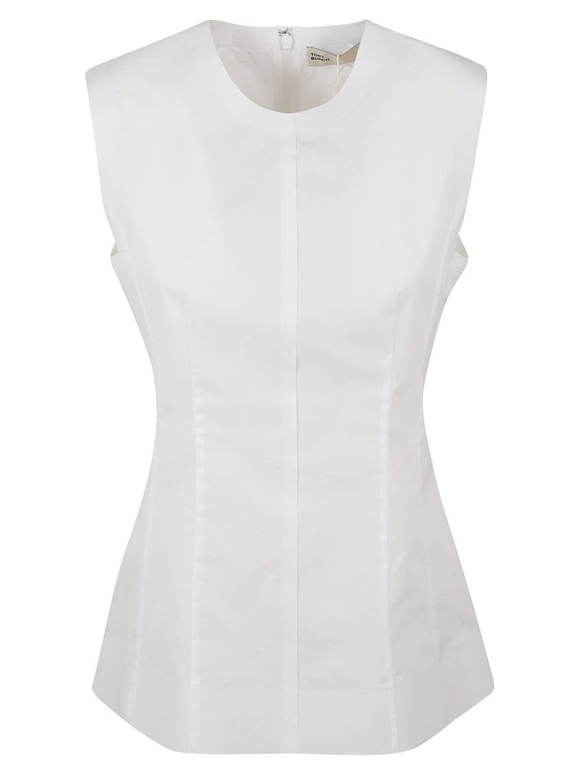 Tory Burch Fitted White Top With High Neckline