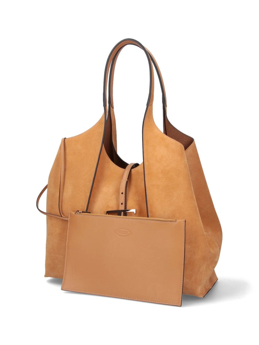 Tod's Medium Suede Tote Bag With Gold-Tone Logo Buckle