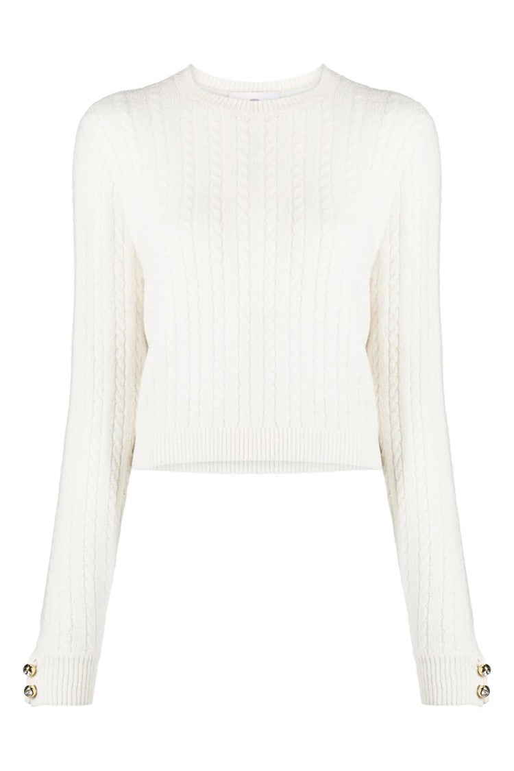 Chiara Ferragni Cropped Cable Knit Sweater Gold-Tone Details