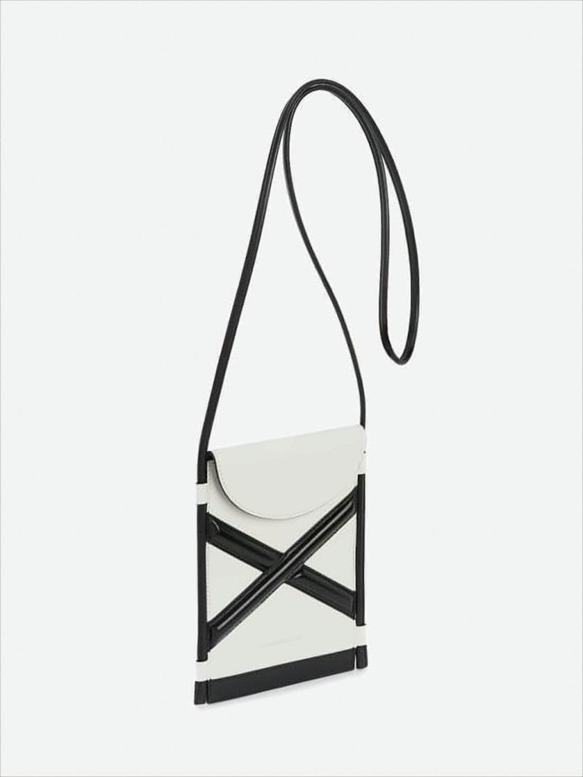 Alexander Mcqueen Compact White Leather Crossbody Bag With Black Accents