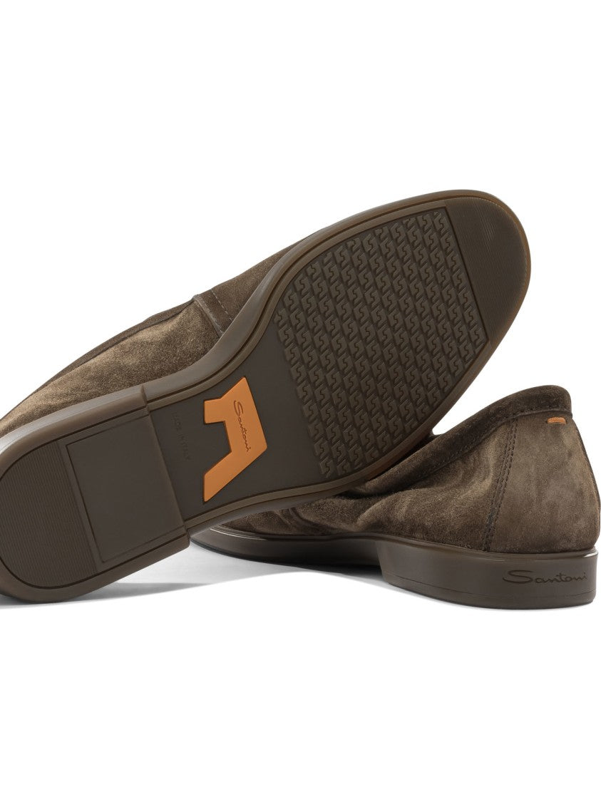 Santoni Brown Suede Moccasins