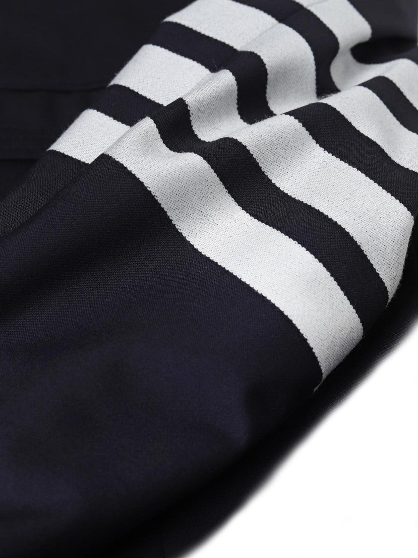 Thom Browne Tailored Black Coat With Asymmetrical Front And Signature Stripe