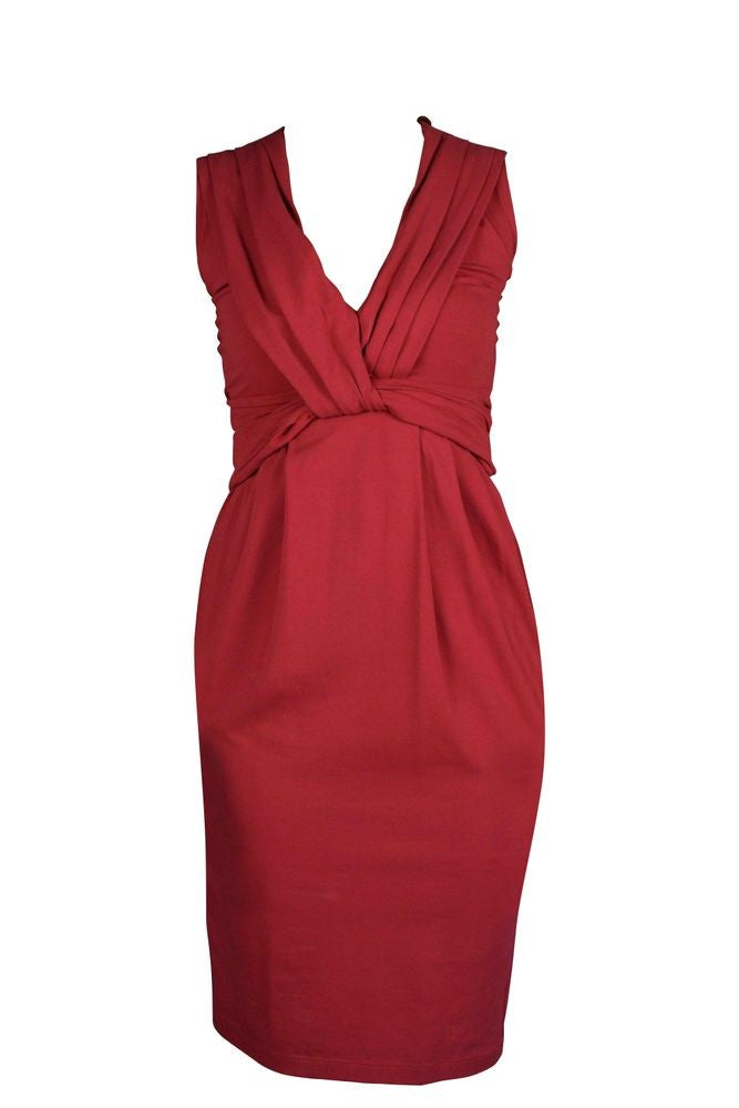 Prada Fitted Red Dress With Pleated Detailing