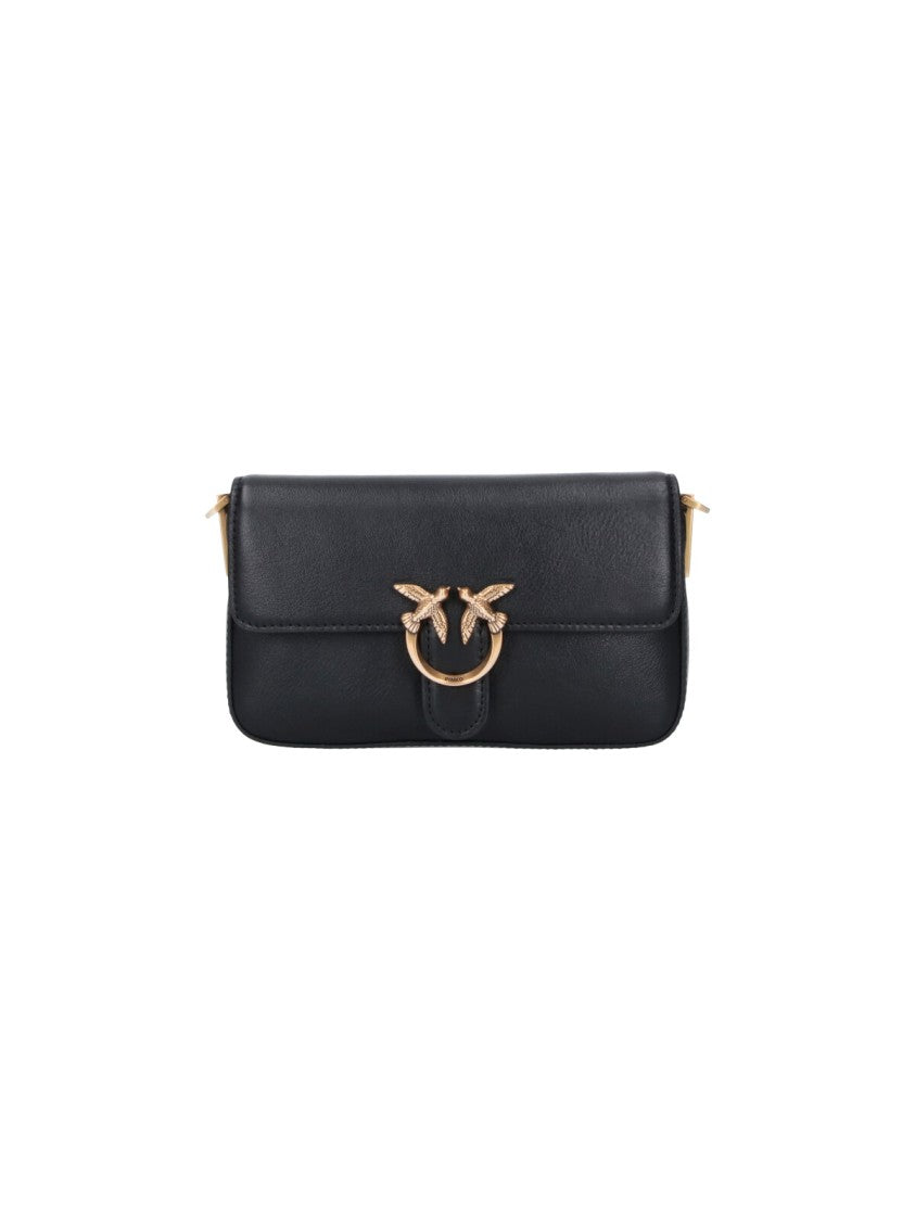 Pinko Black Leather One Love Baby Shoulder Bag