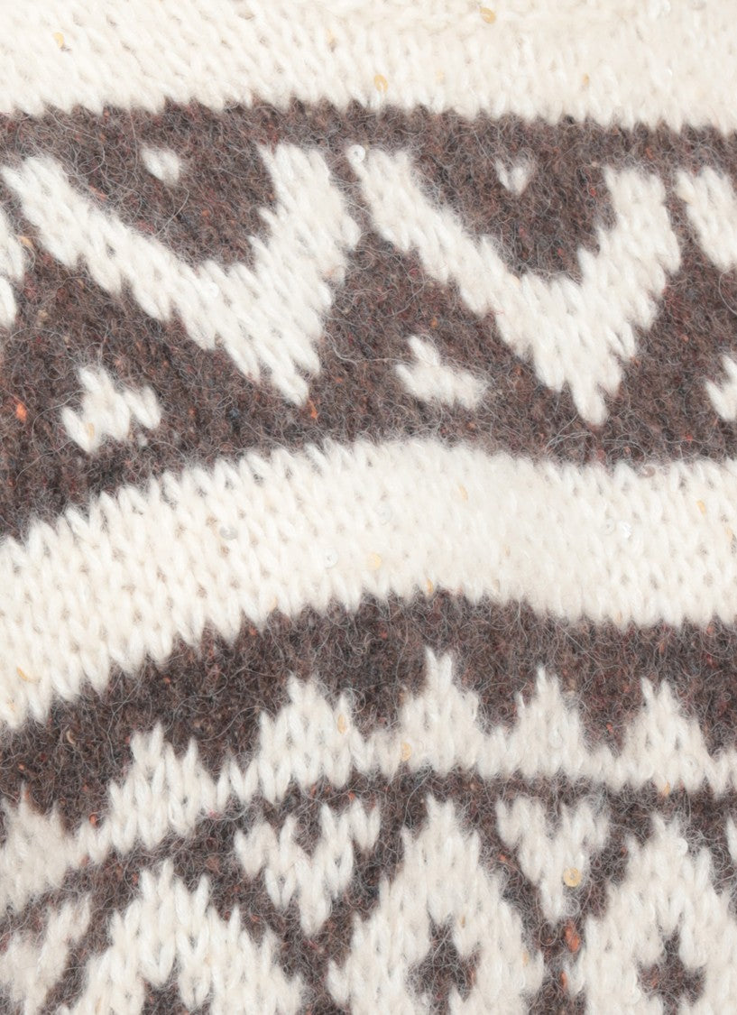 Peserico Ivory Alpaca Blend Sweater With Geometric Pattern