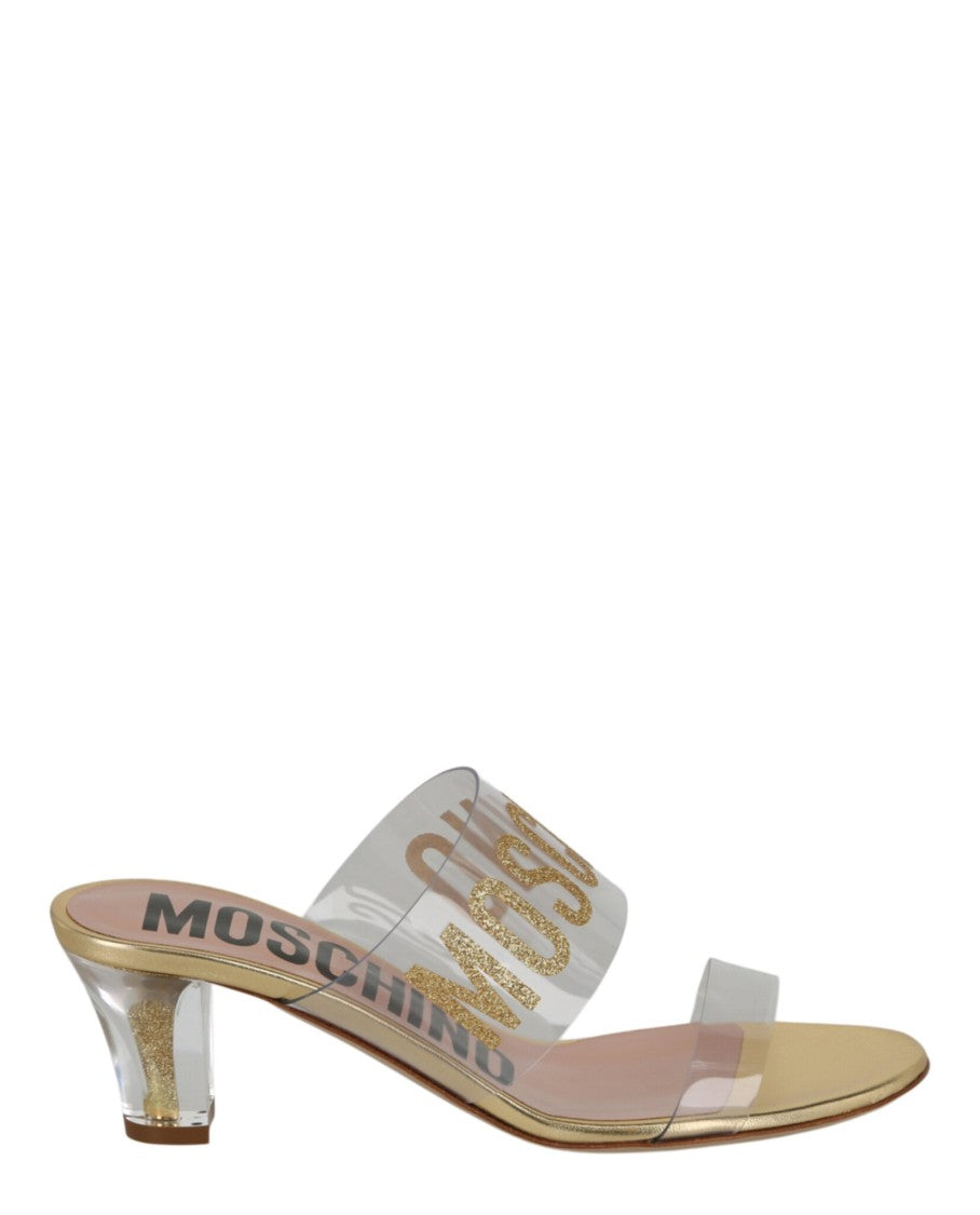 Moschino Glitter Logo Heel Sandals
