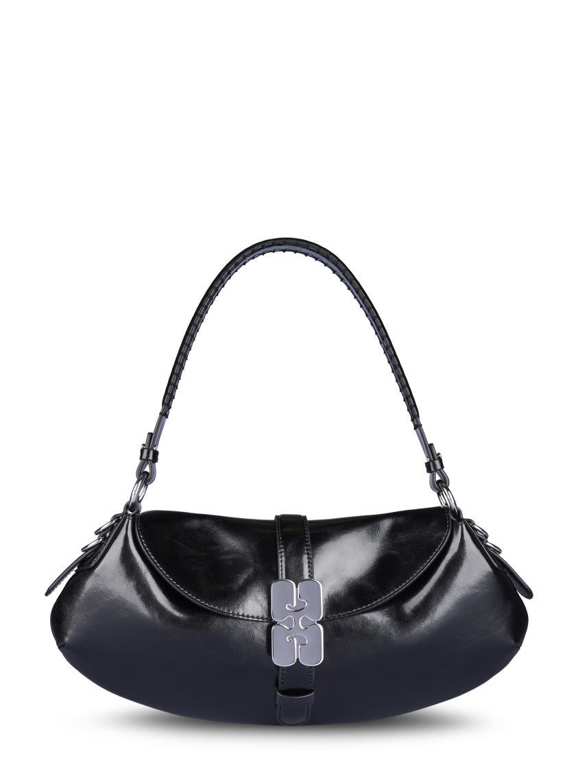 Ganni Curved Silhouette Baguette Bag In Recycled Leather